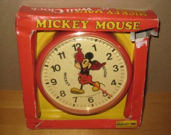 1970's Mickey Mouse Wall Clock Disney Plastic Japan Made *RARE* NOS