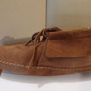 Vintage originele jaren 1970 alle suède mocassins schoenen geassembleerd in Mexico lichtbruin tan boho hippie SZ medium 7 nooit gedragen afbeelding 5
