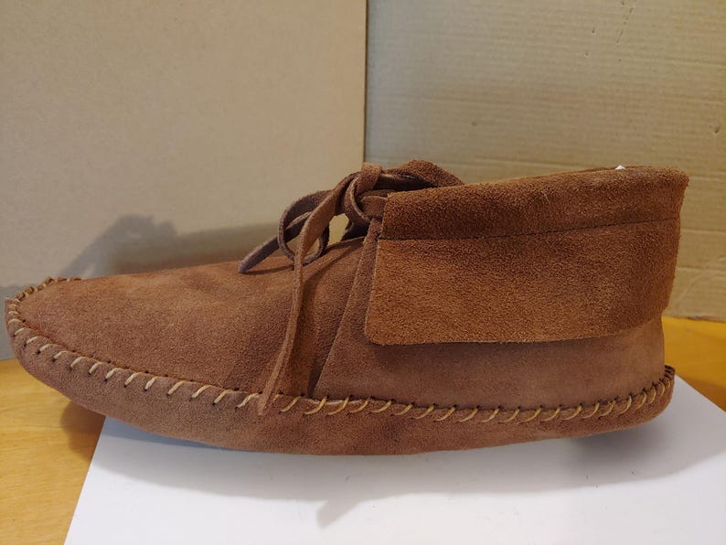Vintage originele jaren 1970 alle suède mocassins schoenen geassembleerd in Mexico lichtbruin tan boho hippie SZ medium 7 nooit gedragen afbeelding 5