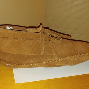 Vintage originele jaren 1970 alle suède mocassins schoenen geassembleerd in Mexico lichtbruin tan boho hippie SZ medium 7 nooit gedragen afbeelding 2
