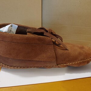 Vintage originele jaren 1970 alle suède mocassins schoenen geassembleerd in Mexico lichtbruin tan boho hippie SZ medium 7 nooit gedragen afbeelding 4