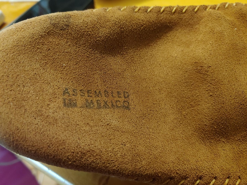 Vintage originele jaren 1970 alle suède mocassins schoenen geassembleerd in Mexico lichtbruin tan boho hippie SZ medium 7 nooit gedragen afbeelding 8