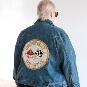 vtg bill blass customized corvette sequin patch denim jacket