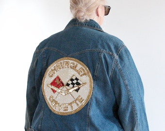 vtg bill blass customized corvette sequin patch denim jacket