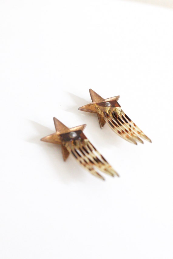 vtg faux pearl & tortoise star hair comb set of t… - image 3