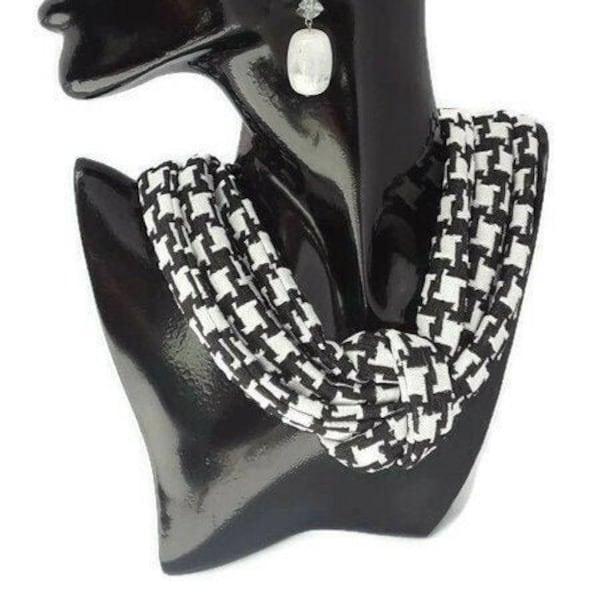 Scarf/Fabric Necklace - Bold Black and White Single Knot Necklace