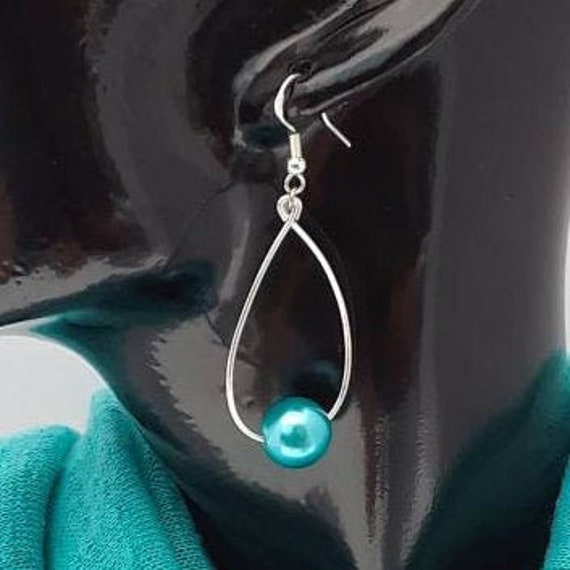 Single Bead Earrings, Aqua