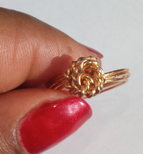 Size 9.5, Rose wire wrapped ring with lead-free, nickel-free gold wire