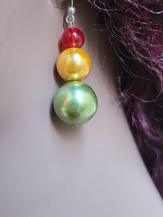 Dangle Earrings, 3 Bead Design Earrings