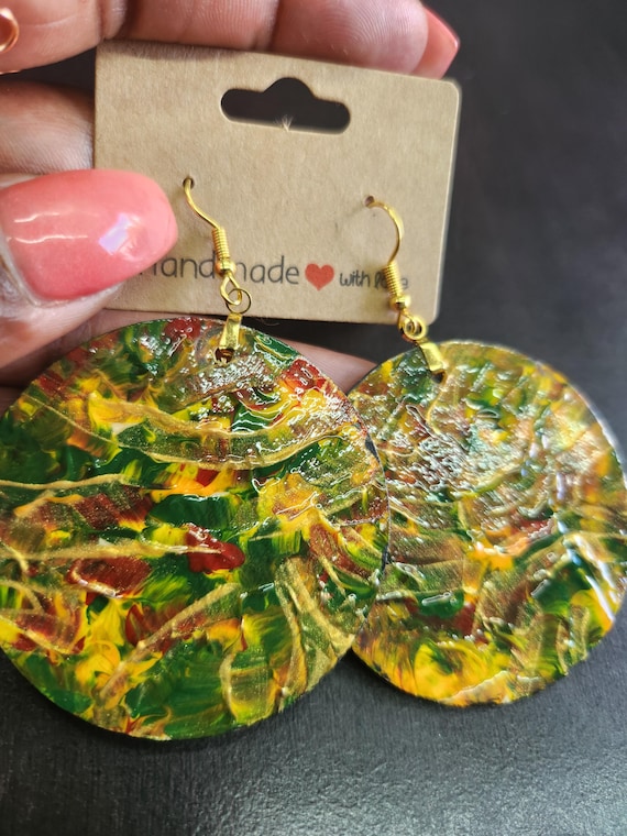 Handpainted Circle Dangle Earrings