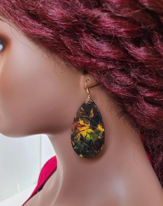 Hand-painted Tear drop Dangle Earrings