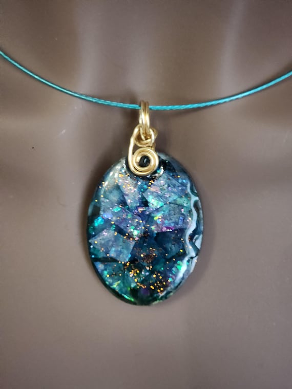 Resin Art Oval Pendant Necklace