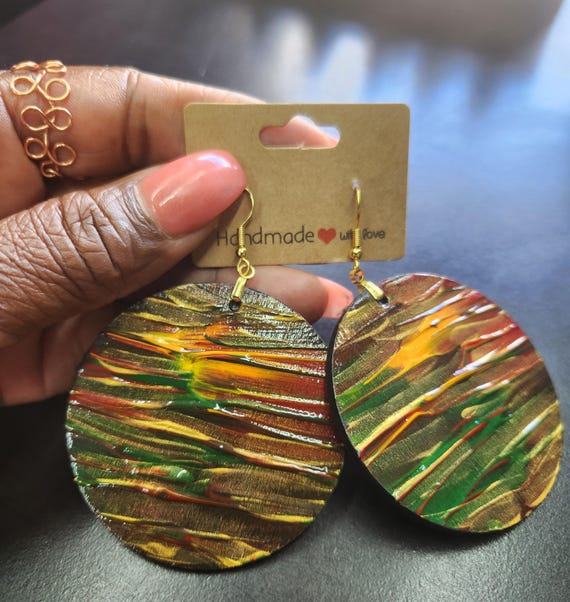 Handpainted Circle Dangle Earrings