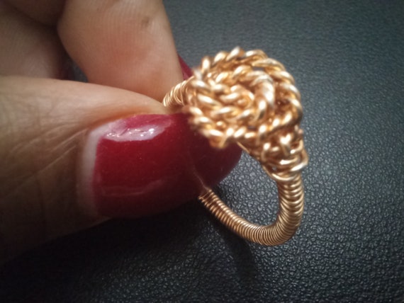 Size 8.5, Rose wire wrapped ring with lead-free, nickel-free gold wire