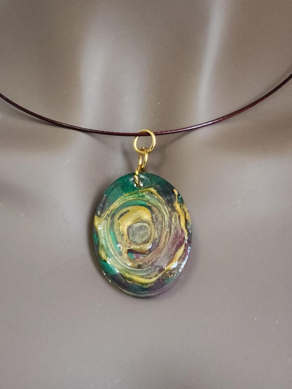 Resin Art Oval Pendant Necklace