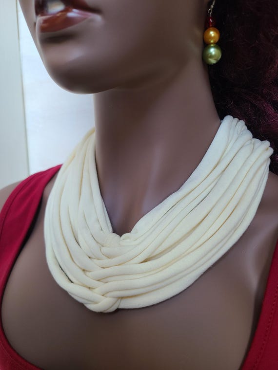 Scarf/Fabric Necklace - Cream Layered Necklace