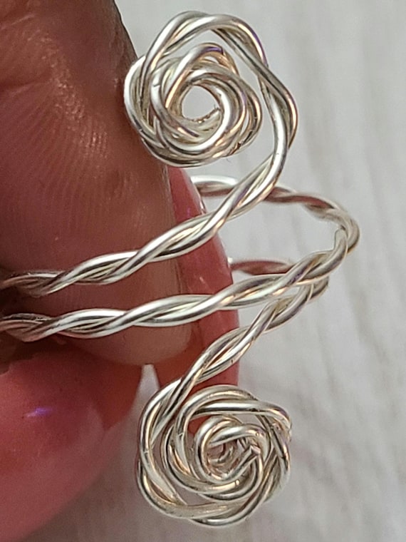 Adjustable Silver (Tarnish-resistant) Hand Twisted Double Spiral Ring