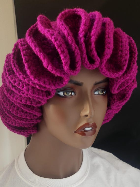 Pink Handmade Crochet Ruffle Bucket Hat - Stylish Women Everyday Headwear.