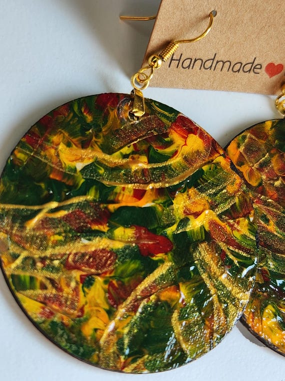 Handpainted Circle Dangle Earrings