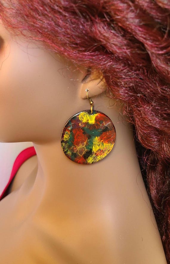 Handpainted Circle Dangle Earrings