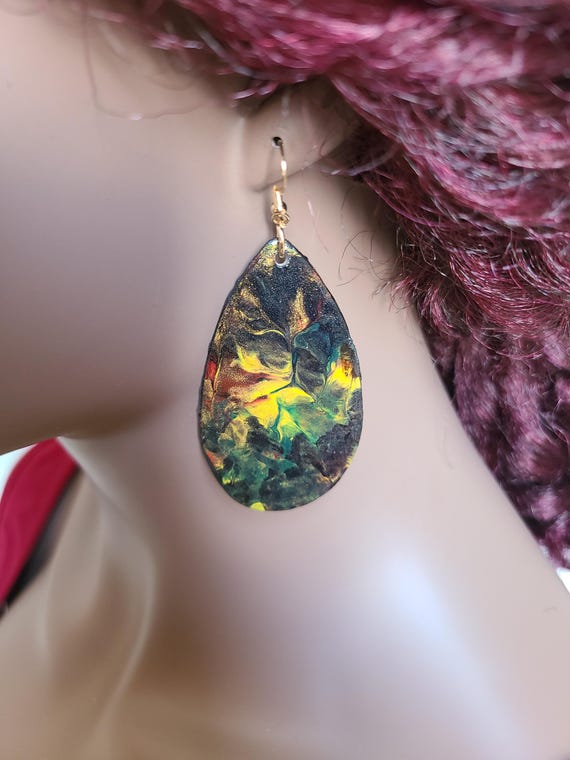 Handpainted Teardrop Dangle Earrings