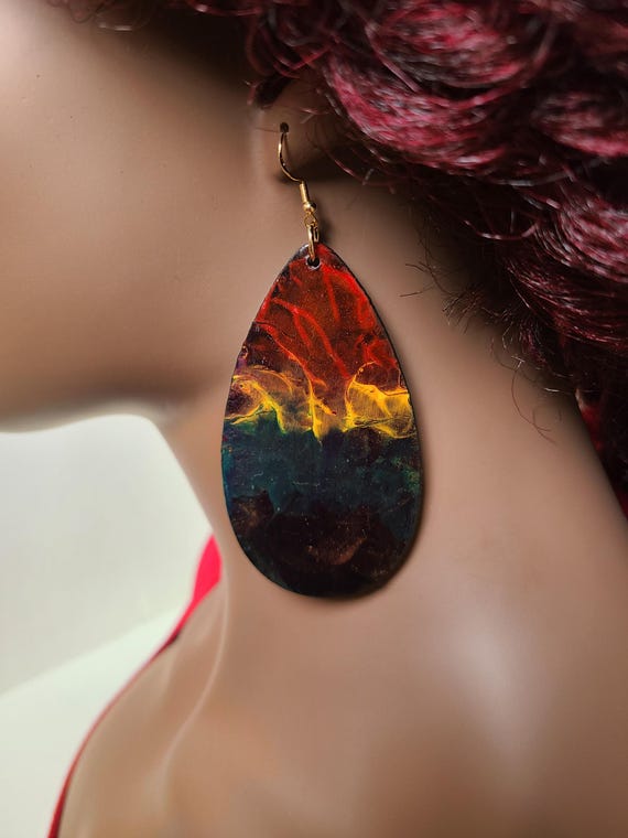 Handpainted Teardrop Dangle Earrings