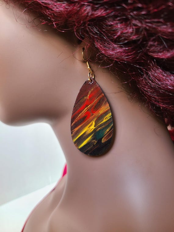 Handpainted Teardrop Dangle Earrings