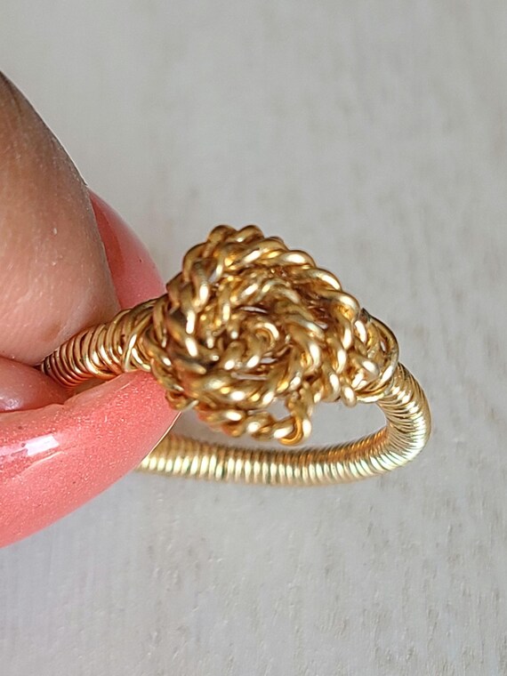 Size 8.5, Rose wire wrapped ring with lead-free, nickel-free gold wire