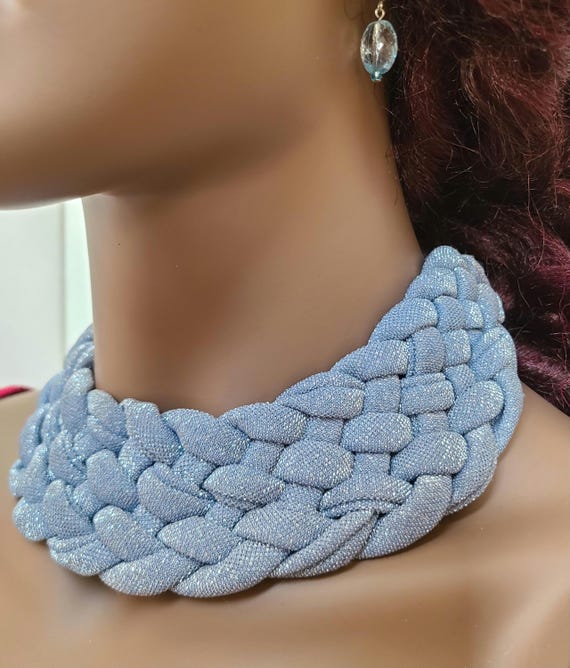 Scarf/Fabric Necklace - Gray and Silver Sparkle Necklace