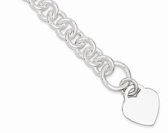 925 Sterling Silver Heart Tag Toggle Bracelet Custom Engraved Personalized Monogram 7.75 inches  CKLQG2169-7.75