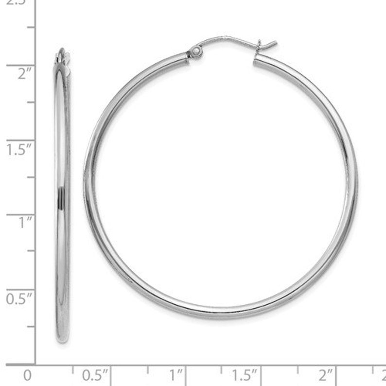 14K White Gold Classic Round Hoop Earrings 45mm x 2mm