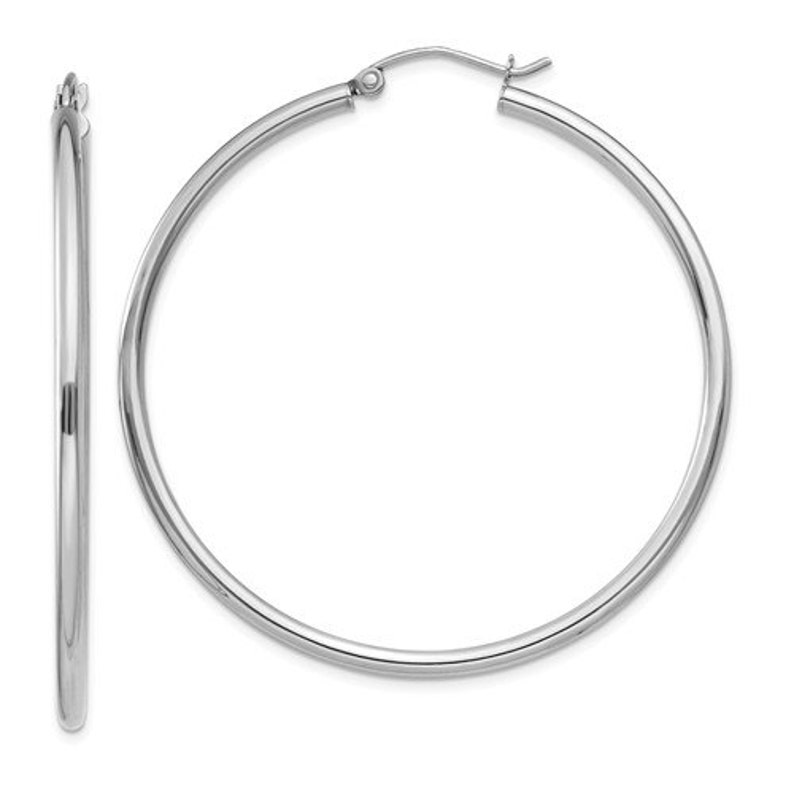 14K White Gold Classic Round Hoop Earrings 45mm x 2mm
