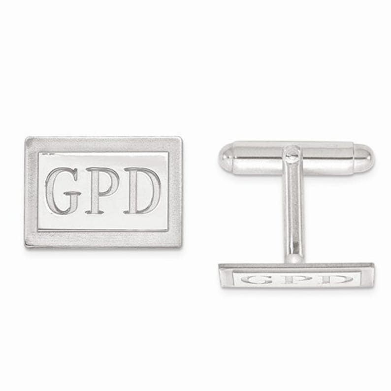 14K Gold or Sterling Silver Rectangle Cufflinks Custom Made Personalized Monogram Groomsmen Best Man Father Bride Anniversary Gift