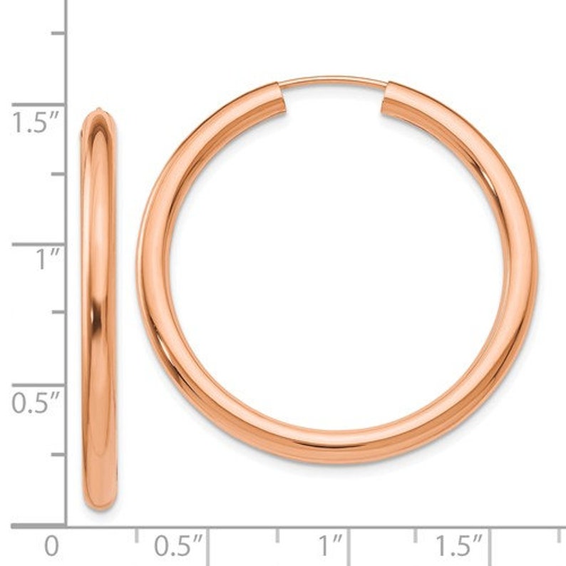 14K Rose Gold Endless Round Hoop Earrings 34mm x 2.75mm