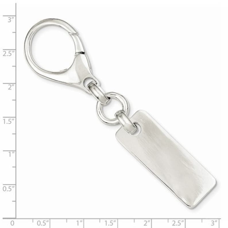 Engravable Sterling Silver Rectangle Key Holder Ring Keychain Personalized Engraved Monogram Groomsmen Best Man Gift
