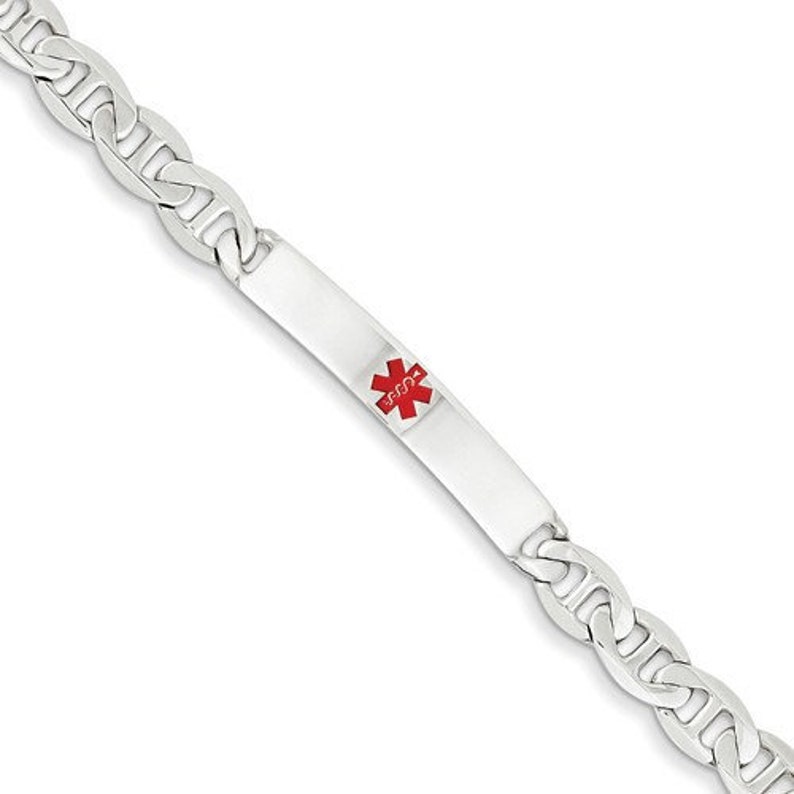 Sterling Silver Medical Alert Anchor Chain ID Bracelet 7.5 or 8.5 inches Custom Engraved Personalized