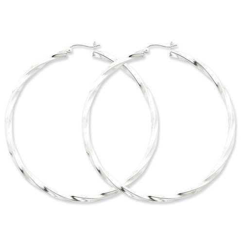 925 Sterling Silver Hinged post Polished Rhodium Plated Twisted Oval Hoop Earrings Measures 37x19mm Wide Jewelry Gifts for Women 925 Sterling Silver Hinged post Polished Rhodium Plated Twisted Oval Hoop Earrings Measures 37x19mm Wide Jewelry Gifts for Women