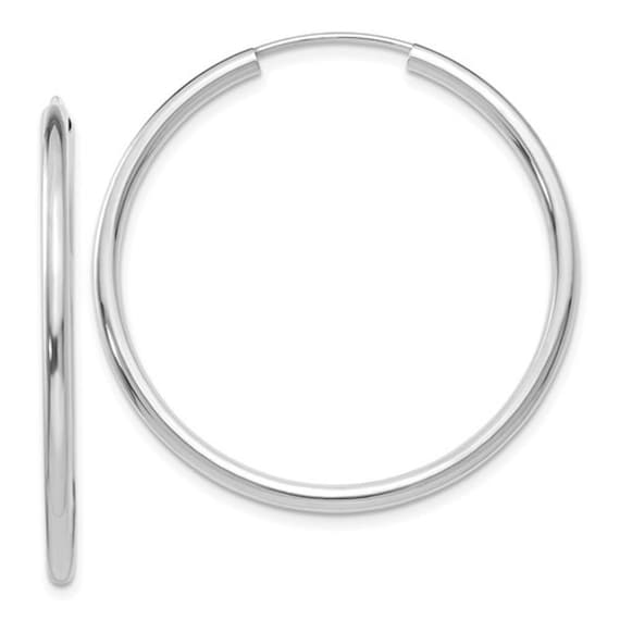 14k White Gold 2mm Thickness Endless Diamond Cut Hoop Earrings Diameter 30mm