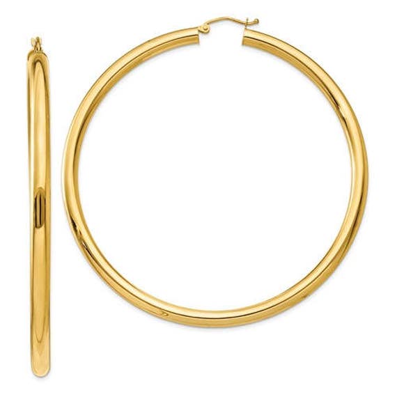 14kt Yellow Gold Polished 4mm x 25mm Hoop Earrings