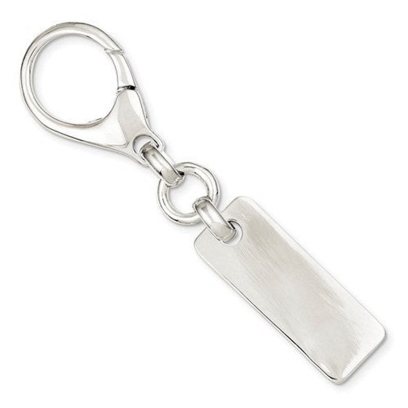 Engravable Sterling Silver Rectangle Key Holder Ring Keychain Personalized Engraved Monogram Groomsmen Best Man Gift