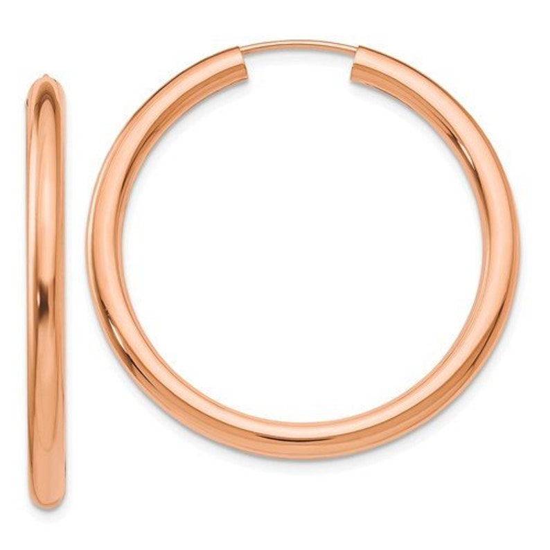 14K Rose Gold Endless Round Hoop Earrings 34mm x 2.75mm