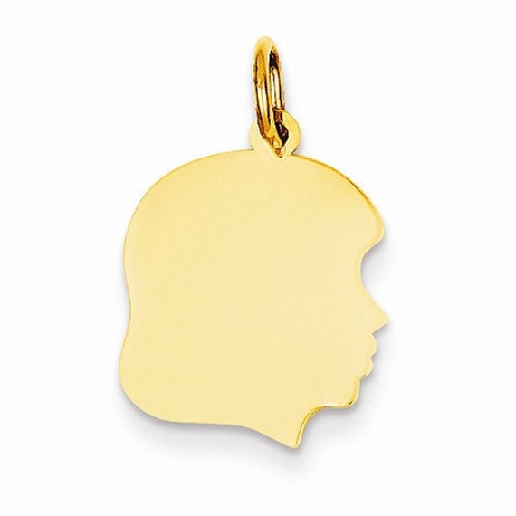14K Solid Yellow Gold Etched .009 Gauge Engravable Round Disc Charm 20mm x 13mm
