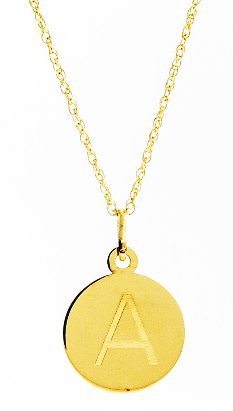 14K Solid Yellow Gold Heart Disc Pendant Charm Letter Initial Engraved Personalized Bridal Wedding Maid Honor Bridesmaids Gift