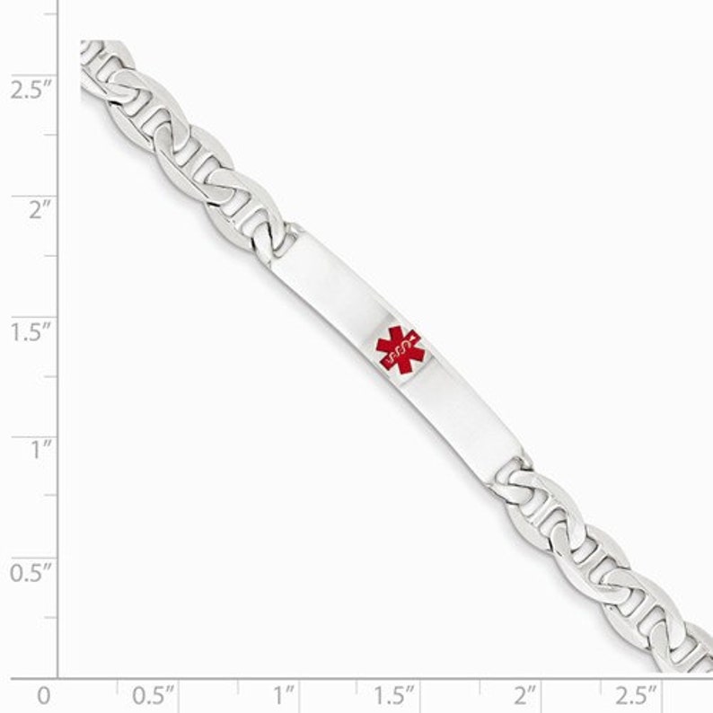 Sterling Silver Medical Alert Anchor Chain ID Bracelet 7.5 or 8.5 inches Custom Engraved Personalized