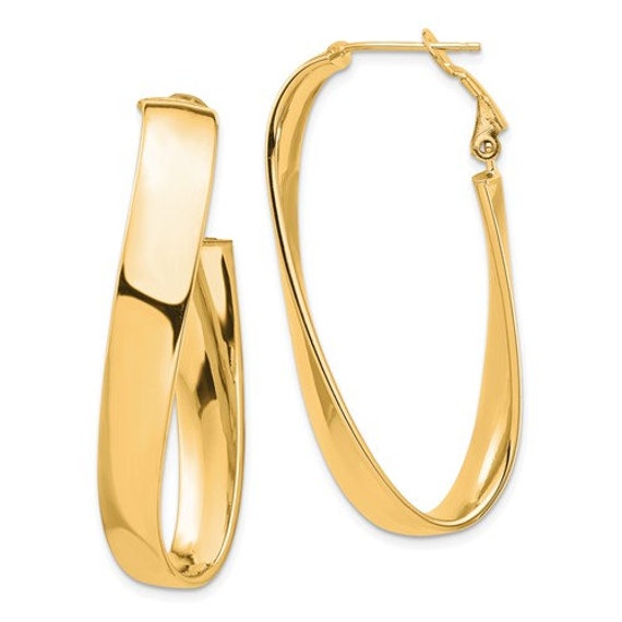 14k Gold Polished Twisted Oval Hoop Earrings Earrings Men Kincob Cl