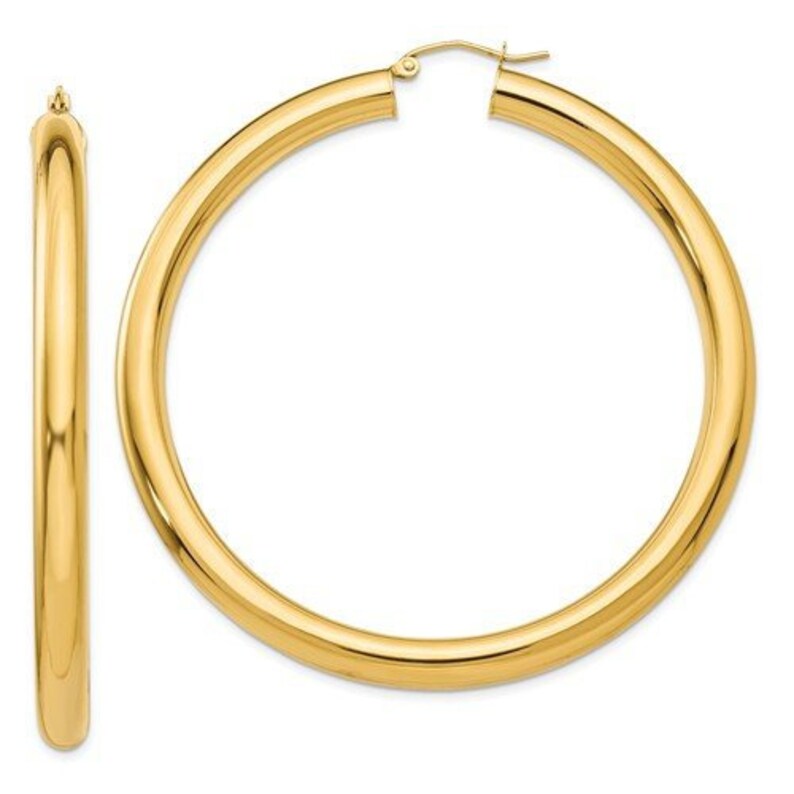 14k Yellow Gold 60mm X 5mm Large Classic Round Hoop Earrings Etsy