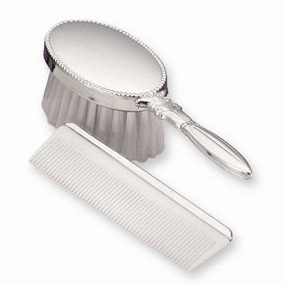 Sterling Silver Baby Girl Polished Hair Brush Comb Set Etsy