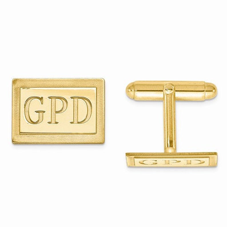 14K Gold or Sterling Silver Rectangle Cufflinks Custom Made Personalized Monogram Groomsmen Best Man Father Bride Anniversary Gift
