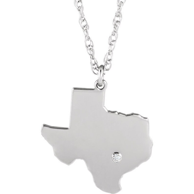 14K Yellow Gold 14k White Gold 14k Rose Gold 10k Gold Sterling Silver Texas TX State Map Necklace Personalized Diamond City