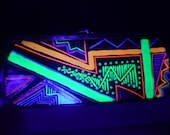 Glow in the Dark Party Purse Black Light Bag Black Patent Leather Purse Hand-painted Clutch Colorful Tribal Handbag Summer Rave Purse